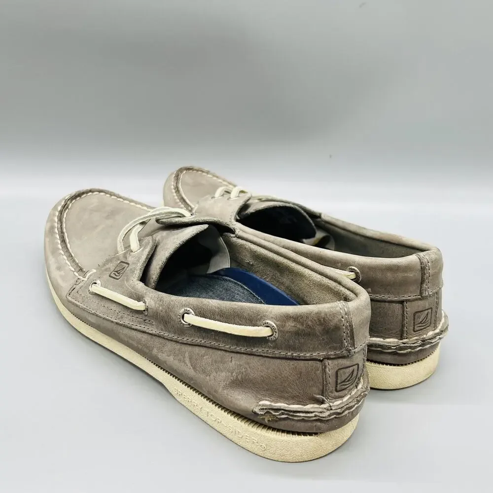 Sperry Shoes Mens 9.5 Gray Leather Top Sider J Crew Boat Moc Toe Casual Comfort